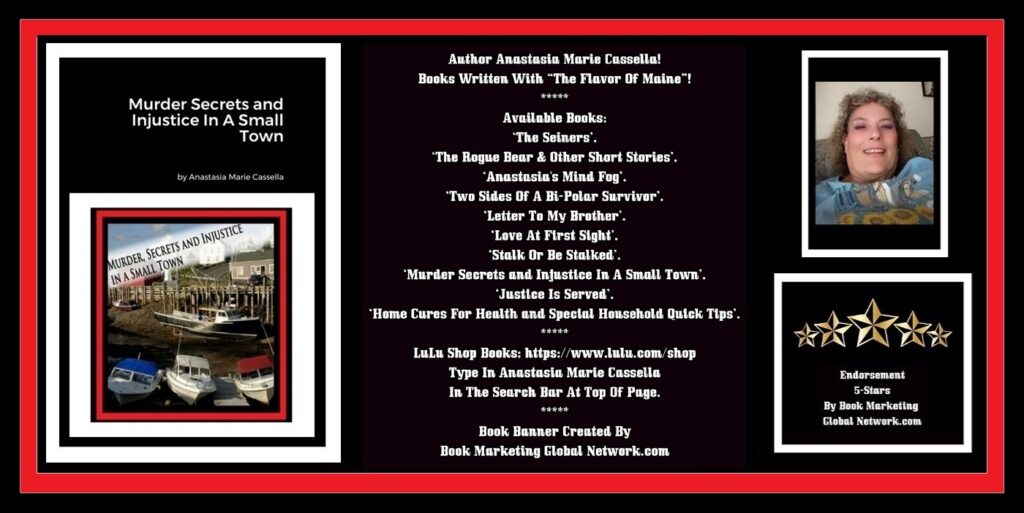 Book Banner For Murder Secrets and Injustice In A Small Town by Anastasia Marie Cassella