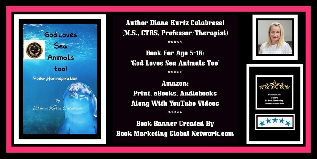 Book Banner For 'God Loves Sea Animals Too' by Diane Kurtz Calabrese.