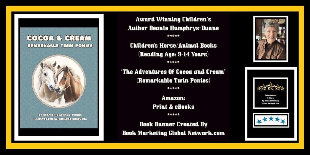 Book Banner For 'The Adventures Of Cocoa and Cream' (Remarkable Twin Ponies) by Deanie Humphrys-Dunne